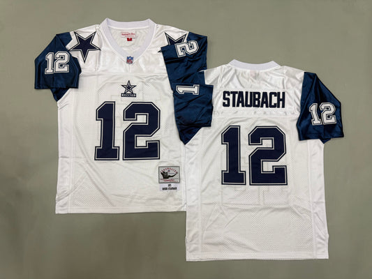 Mens Roger Staubach#12 white Dallas Cowboys Vintage Throwback Jersey