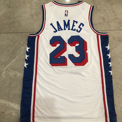 Philadelphia 76ers LeBron James #23 White Throwback Jersey - Dense Embroidery