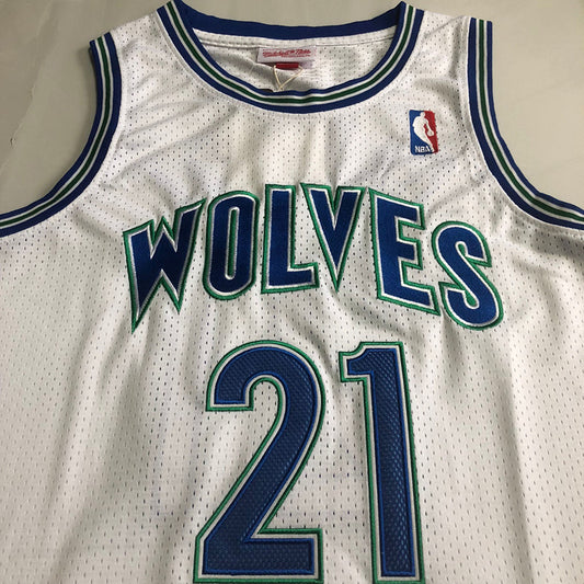 Minnesota Timberwolves Kevin Garnett #21 white Throwback Jersey - Dense Embroidery