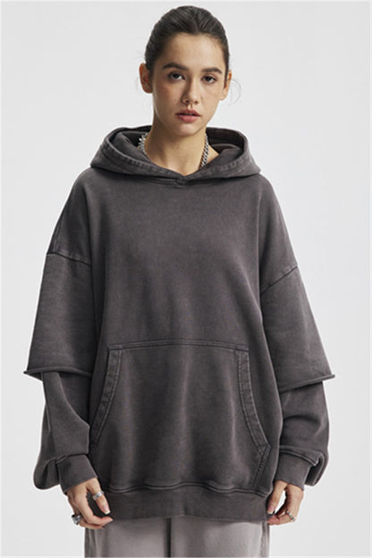 430GSM Fake Double Sleeve Washed Hoodie
