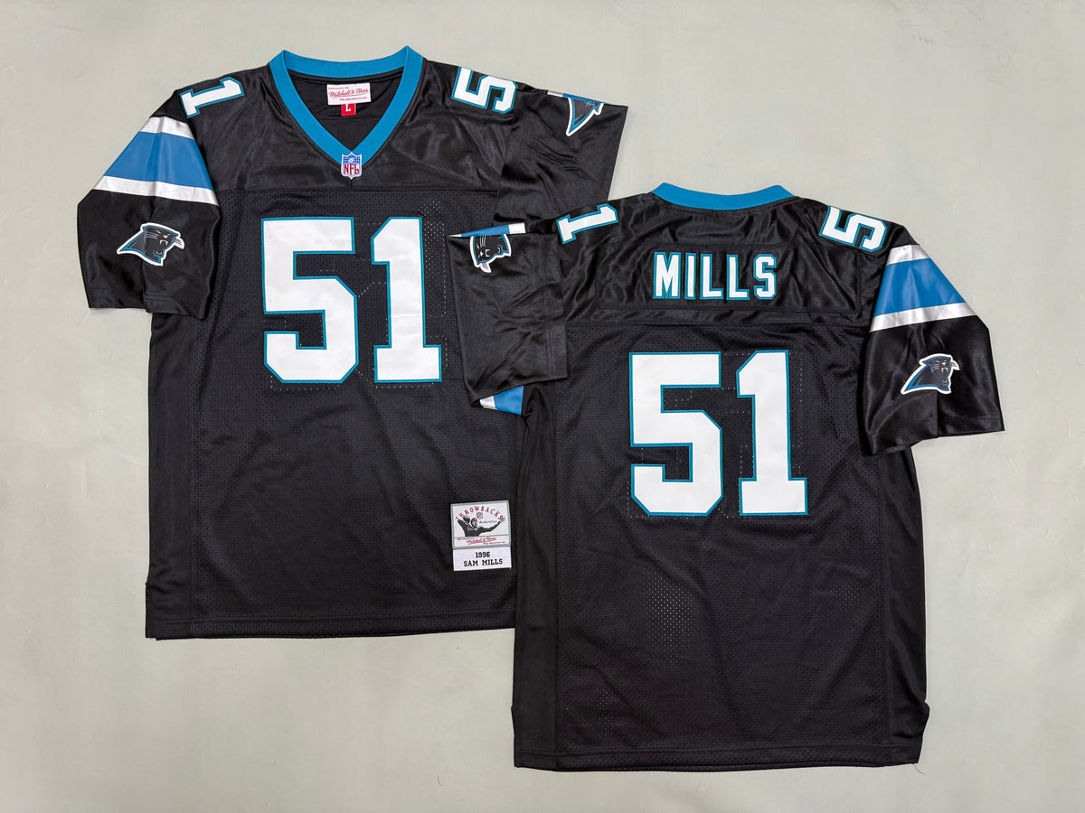 Mens Sam Mills #51 Carolina Panthers Black Vintage Throwback Jersey