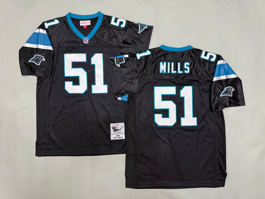 Mens Sam Mills #51 Carolina Panthers Black Vintage Throwback Jersey