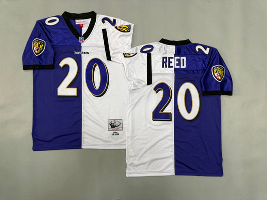 Mens Ed Reed #20 Baltimore Ravens Purple/White Two-Tone Colorblock Vintage Throwback Jersey