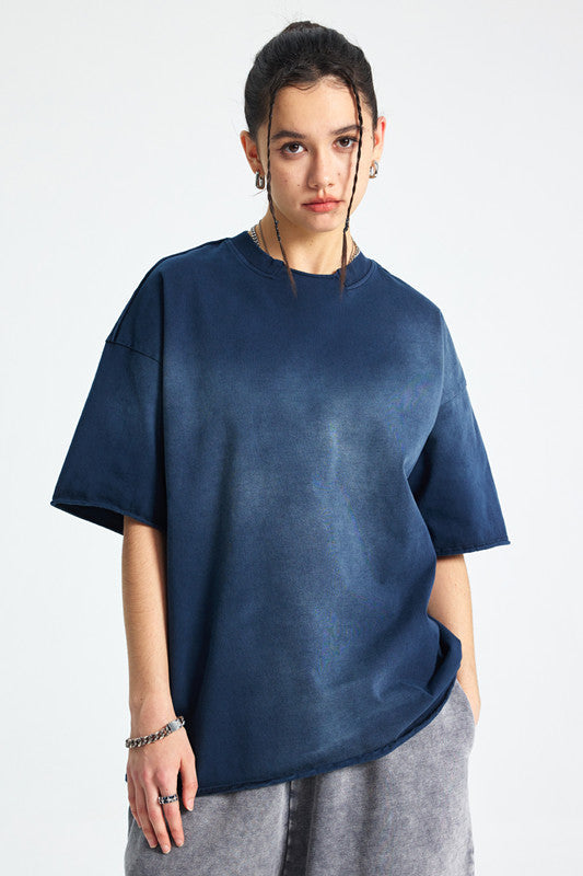 305GSM Gradient Spray Washed Distressed Tee