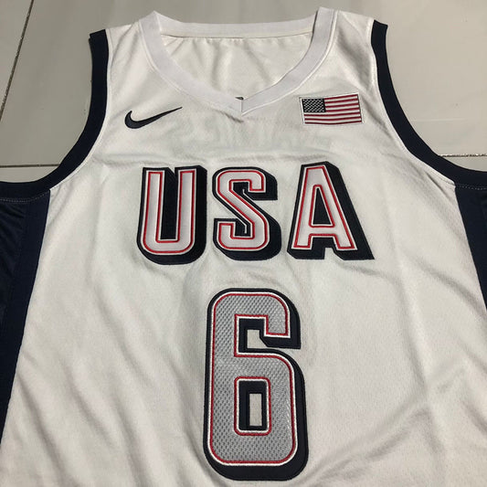 2024 USA Basketball Team LeBron James #6 white Throwback Jersey -  Dense Embroidery