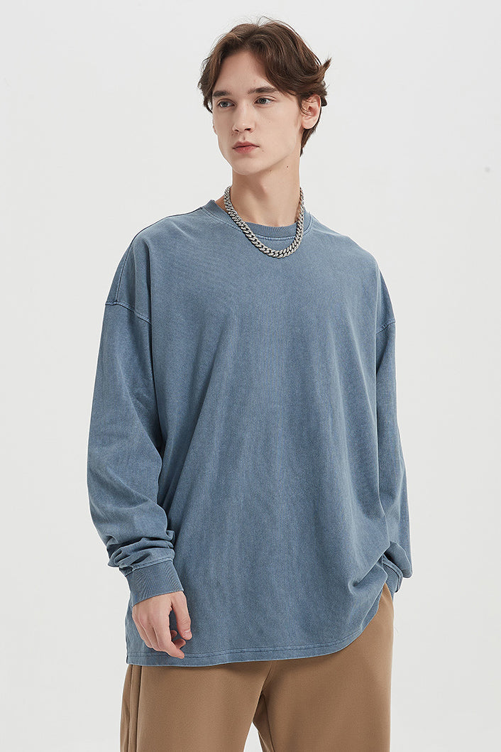 310GSM Pigment Dyed Washed Long Sleeve Crew