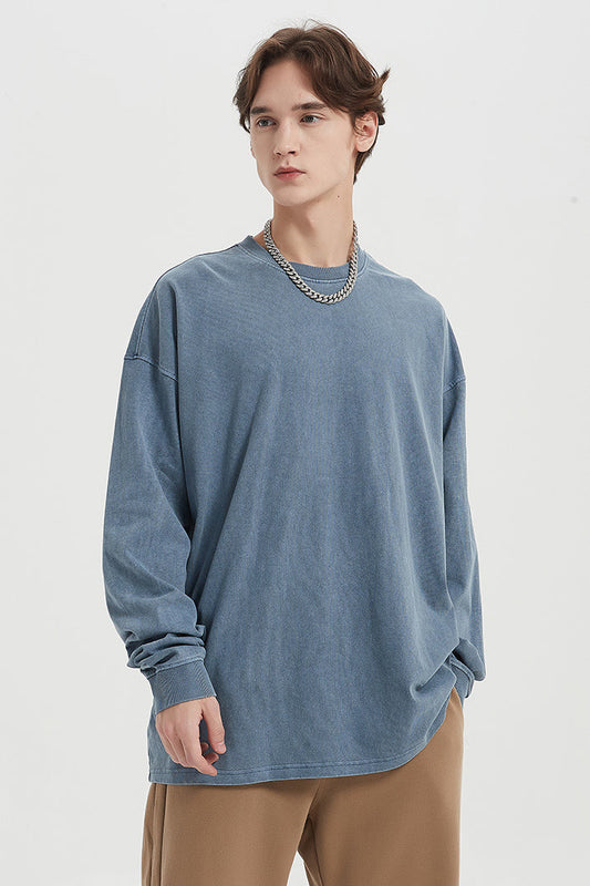 310GSM Pigment Dyed Washed Long Sleeve Crew