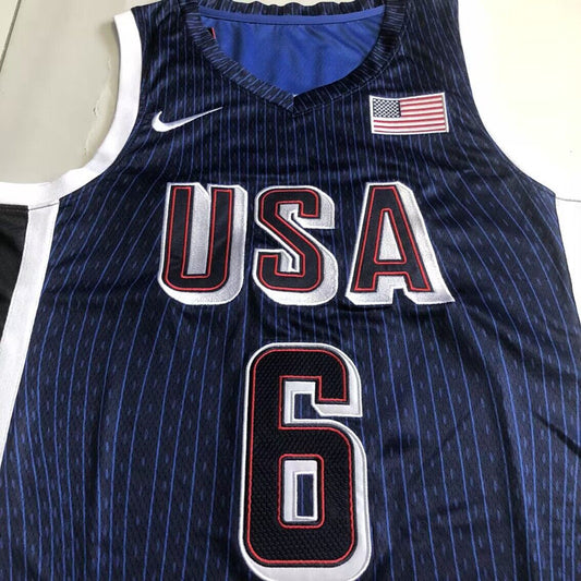 2024 USA Basketball Team LeBron James #6 blue Throwback Jersey -  Dense Embroidery
