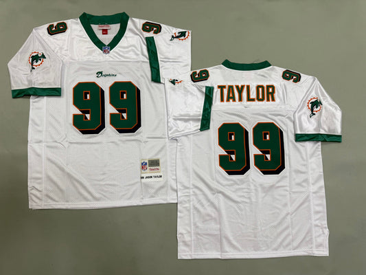 Mens Jason Taylor#99 white Miami Dolphins Vintage Throwback Jersey