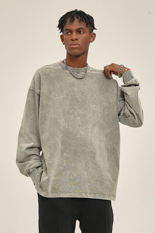 250GSM Vintage Washed Long Sleeve Crew
