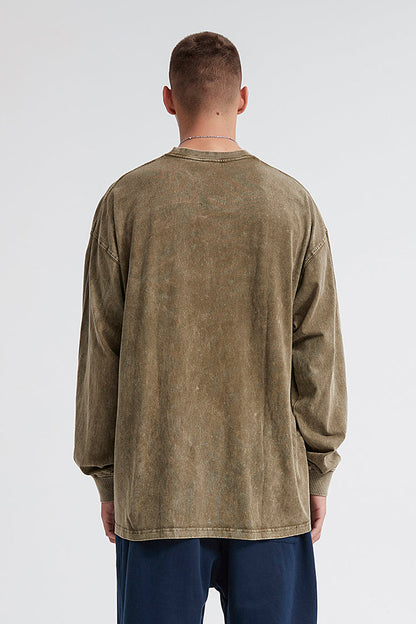 250GSM Vintage Washed Long Sleeve Crew