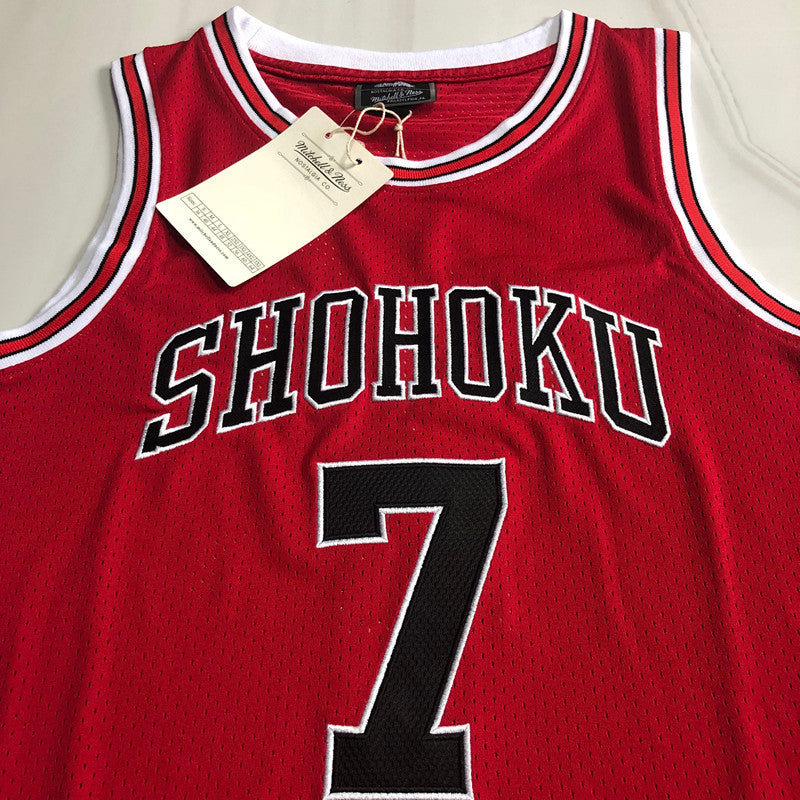 Slam Dunk Shohoku #7 red Throwback Jersey - Dense Embroidery