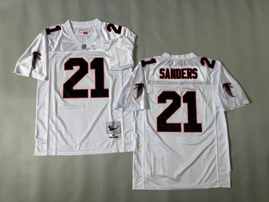 Men Deion Sanders #21 Atlanta Falcons White Vintage Throwback Jersey