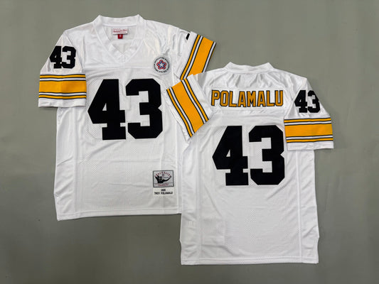Mens Troy Polamalu#43 white Pittsburgh Steelers Vintage Throwback Jersey