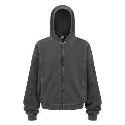 430GSM Boxy Fit Splicing Washed Zip Up Jacket