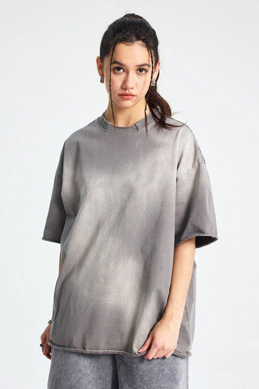 305GSM Gradient Spray Washed Distressed Tee