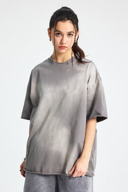 305GSM Gradient Spray Washed Distressed Tee