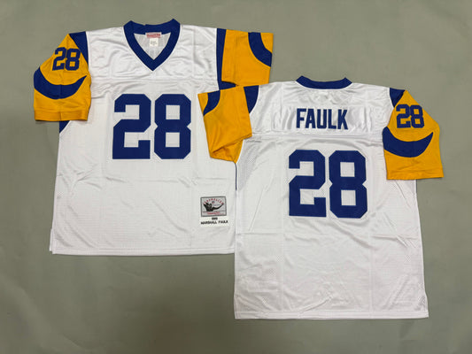 Mens Marshall Faulk#28 white Los Angeles Rams Vintage Throwback Jersey