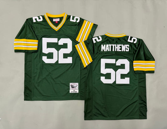 Mens Clay Matthews#52 Green Bay Packers Vintage Throwback Jersey