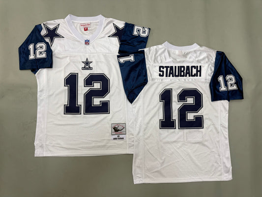 Mens Roger Staubach#12 white Dallas Cowboys Vintage Throwback Jersey