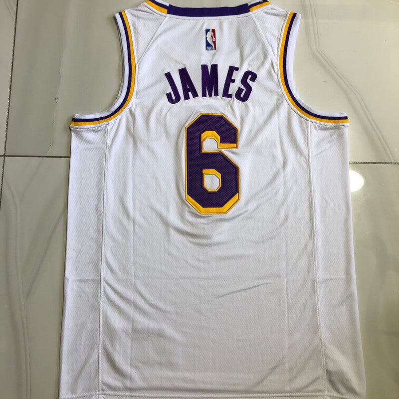 Los Angeles Lakers LeBron James #6 white Throwback Jersey - Dense Embroidery