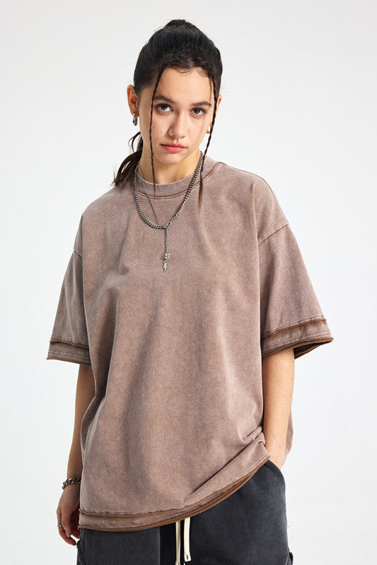 275GSM Patchwork Distressed Washed Tee