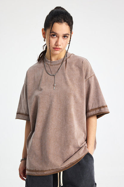 275GSM Patchwork Distressed Washed Tee