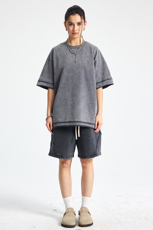 275GSM Patchwork Distressed Washed Tee